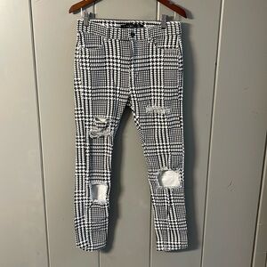 Zara Man Black & White Houndstooth Skinny Jeans Distressed